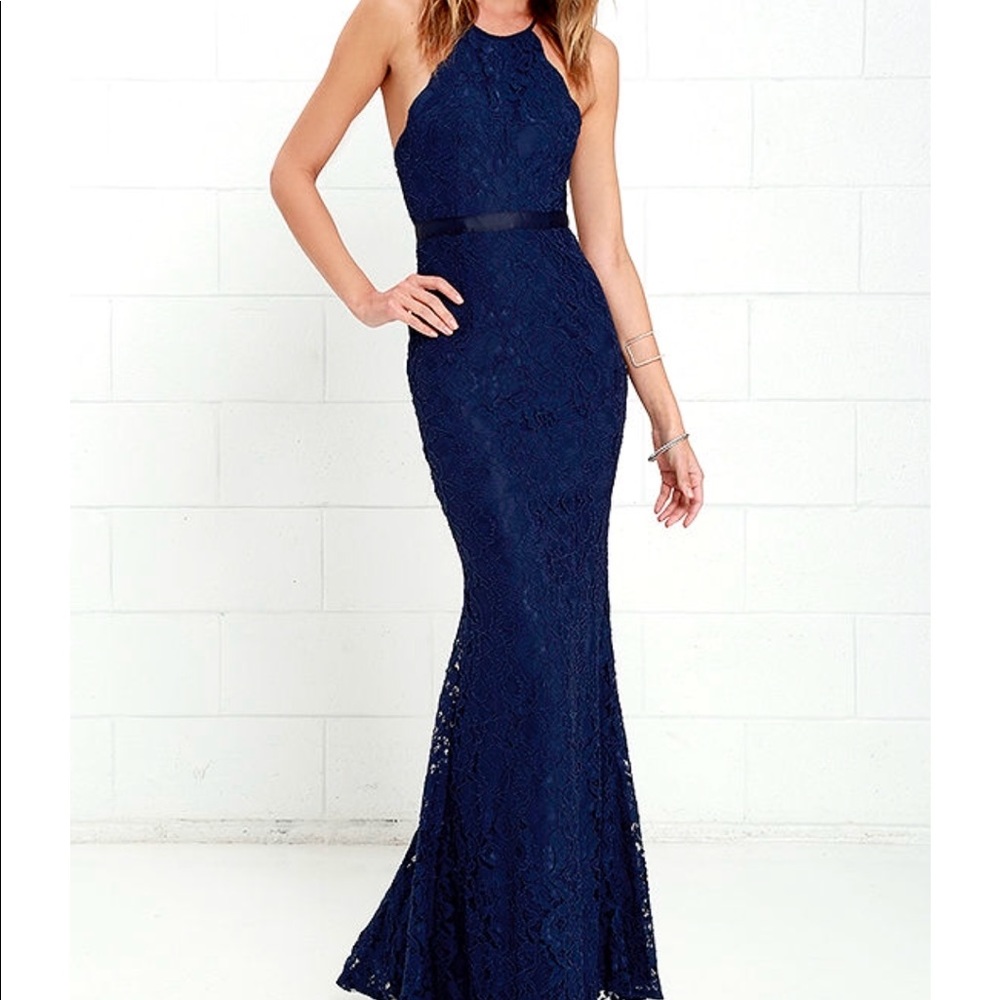 LULUS navy blue lace maxi dress